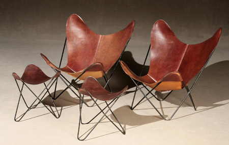 Appraisal: Pair of Jorge Ferrari-Hardoy 'Butterfly' Lounge Chairs with Ottomans Possibly