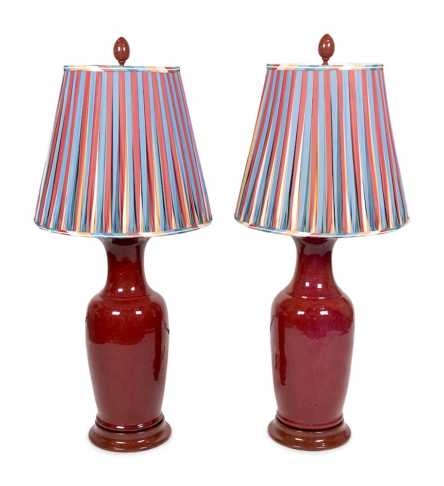 Appraisal: A Pair of Chinese Red-Glazed Porcelain Vases Mounted as Lamps