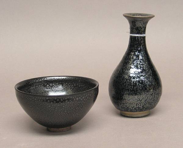 Appraisal: A group of two Song style 'oil spot' glazed stoneware