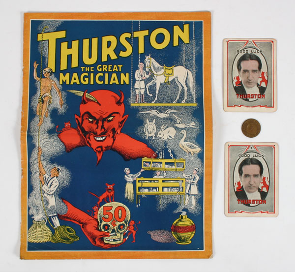 Appraisal: Thurston The Greatest Magician program playing cards and button coin