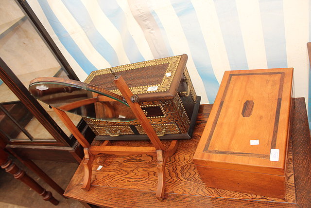 Appraisal: A MOORISH TABLETOP WOODEN BRASS MOUNTED CHEST lifting lid opening