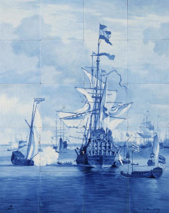 Appraisal: DUTCH DELFT TILE PLAQUE tiles comprising a maritime scene -