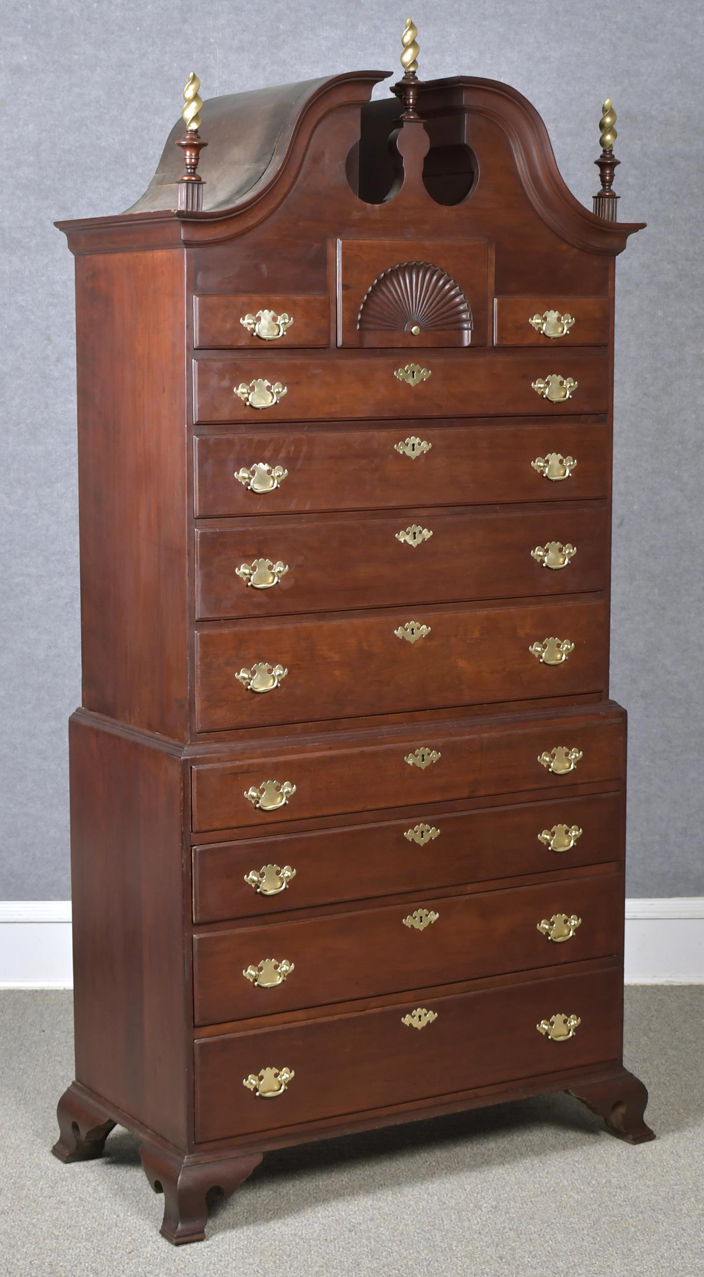 Appraisal: TH C CHIPPENDALE CHERRY CHEST ON CHEST CA CT origin