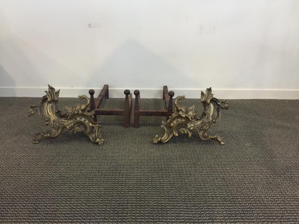 Appraisal: PAIR OF LOUIS XV BRONZE CHENETS In the manner of