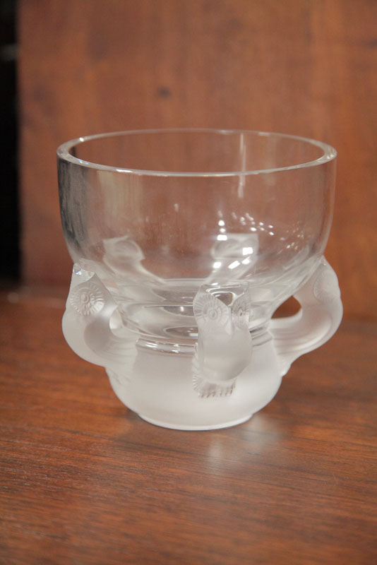 Appraisal: LALIQUE VASE Clear glass bowl with frosted foot and owl