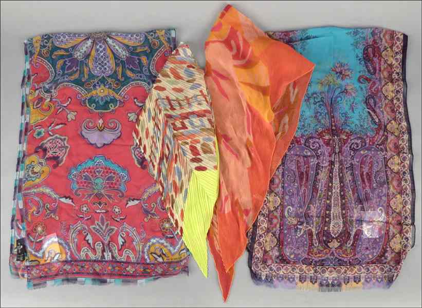 Appraisal: SALVATORE FERRAGAMO PLEATED SILK SCARF Together with two Etro silk