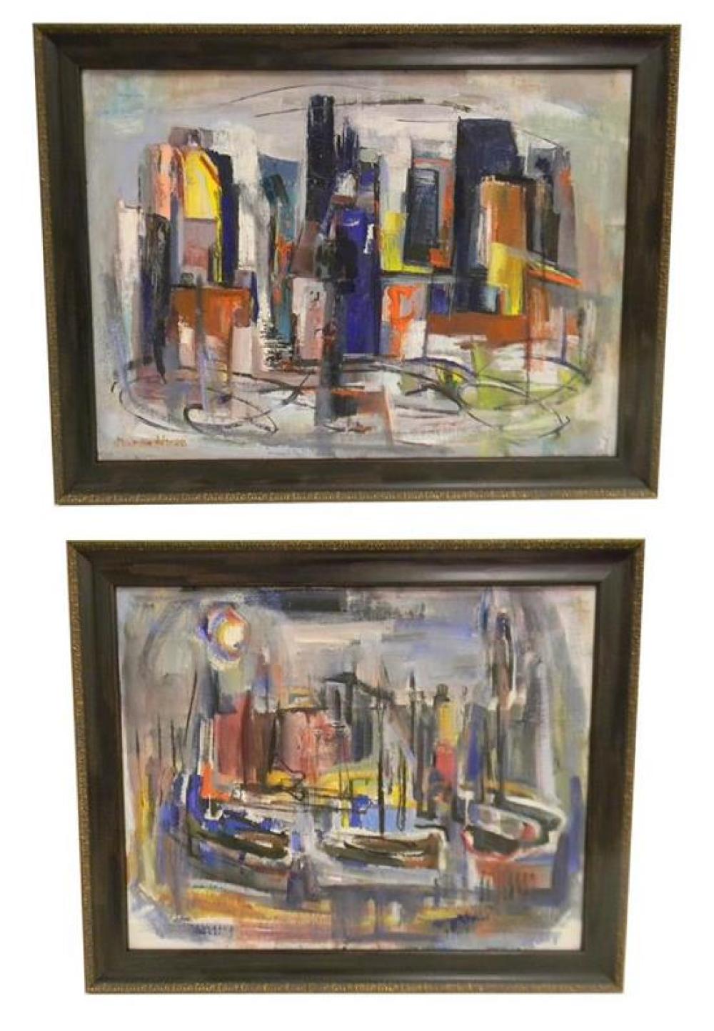 Appraisal: Marion Huse American - two framed oils on canvas Abstract