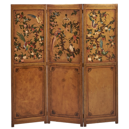 Appraisal: A polychrome and gold painted wood three leaf chinoiserie screen