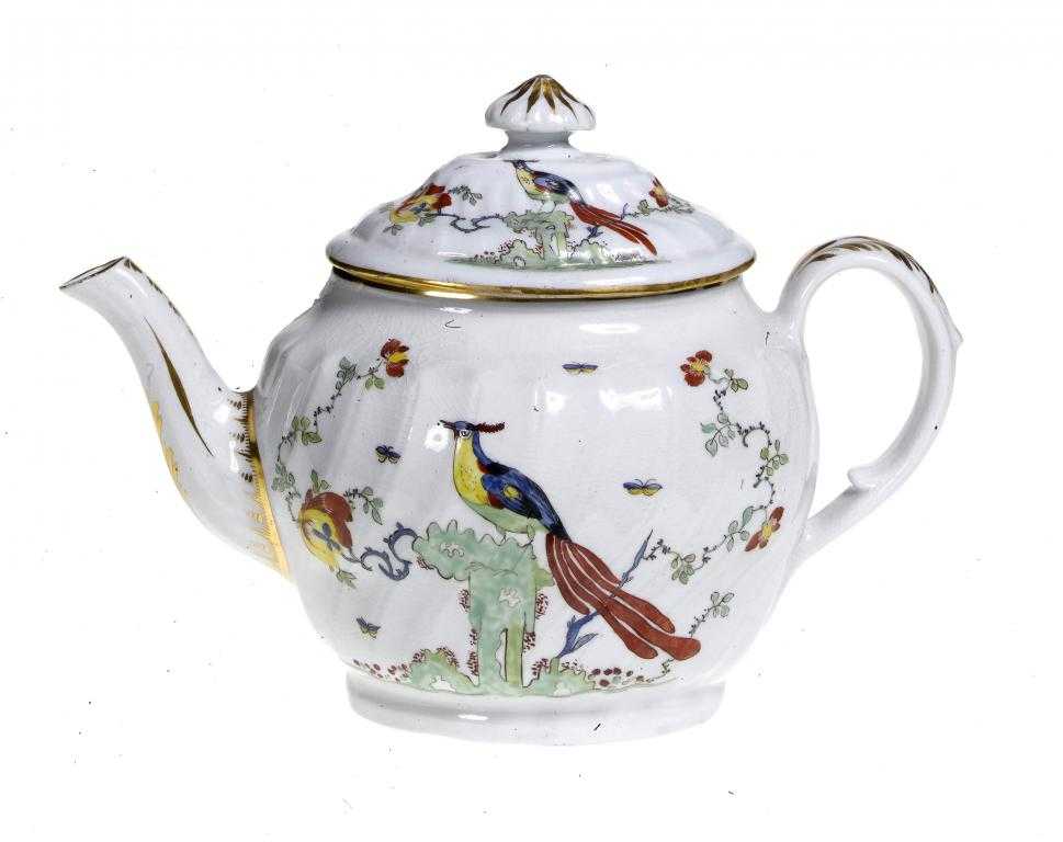 Appraisal: A CHAMBERLAIN SHANKED OVAL TEAPOT AND COVER enamelled with the