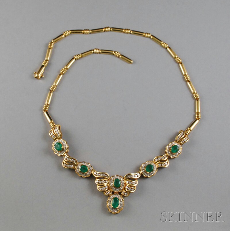 Appraisal: kt Gold Emerald and Diamond Necklace signed DS on clasp