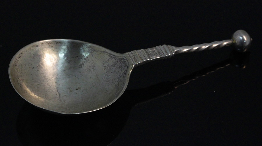 Appraisal: A Scandinavian white metal spoon with ball terminal to the