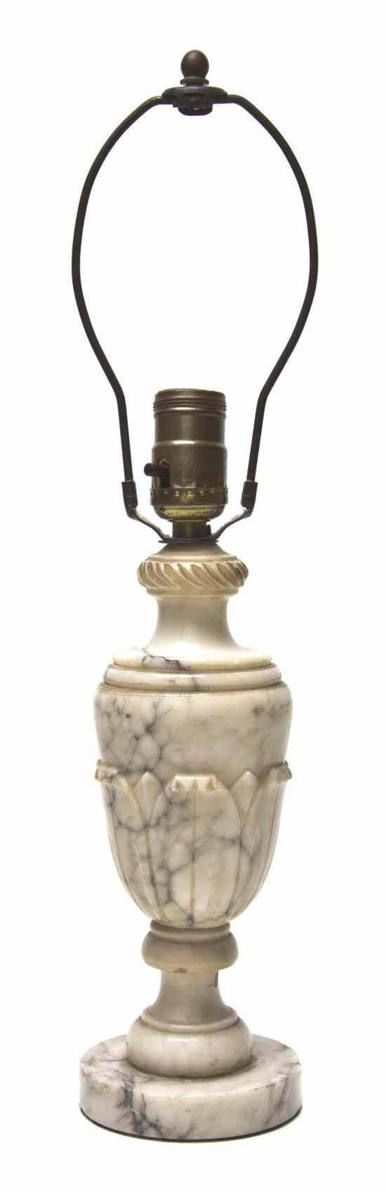 Appraisal: An Alabaster Table Lamp of urn form having inverted bell