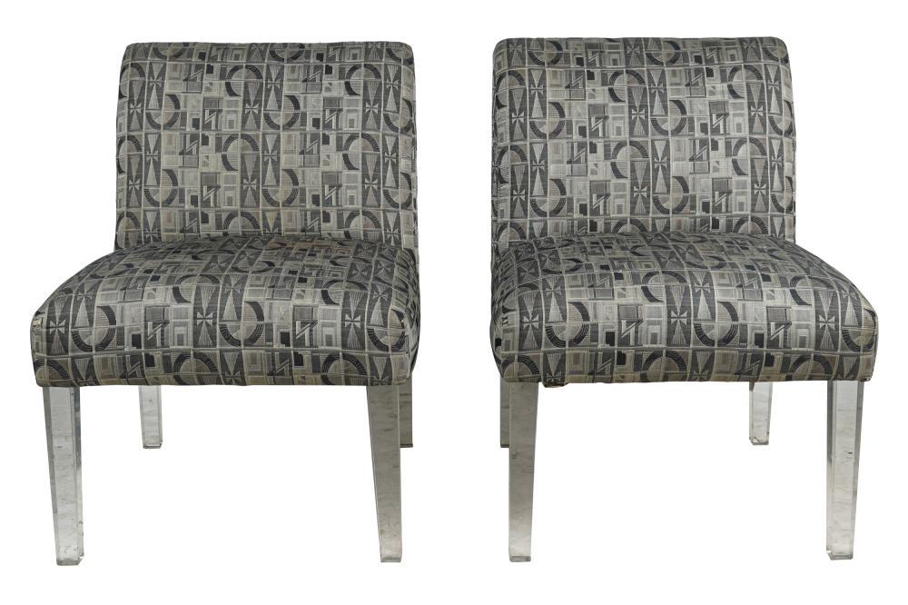 Appraisal: PAIR MODERN SIDE CHAIRS WITH LUCITE LEGScovered with grey and