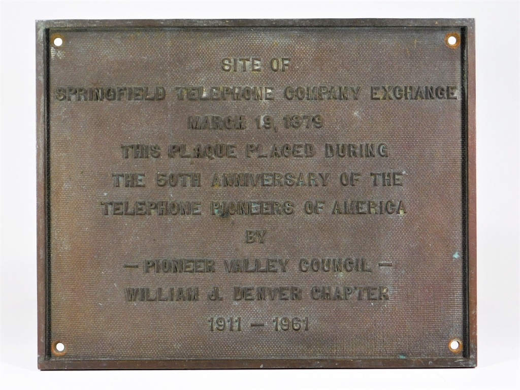 Appraisal: SPRINGFIELD TELEPHONE CO EXCHANGE BRONZE PLAQUE United States Circa Plaque