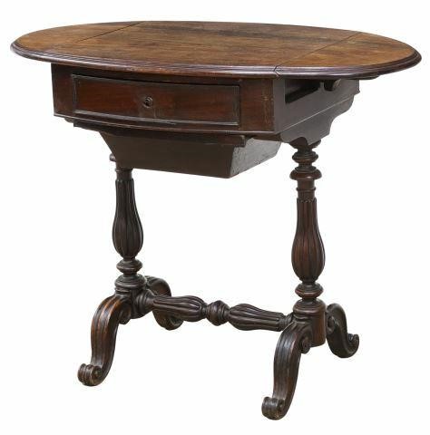 Appraisal: French Louis Philippe period rosewood drop-leaf work sewing table mid