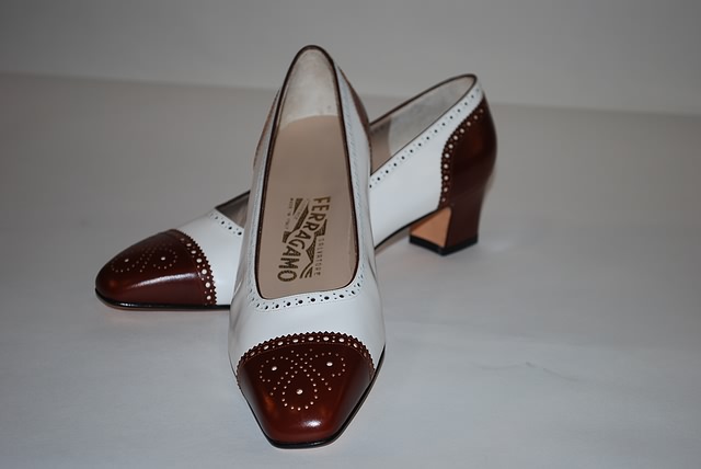 Appraisal: Salvatore Ferragamo brown white spectator pumps Size B Price Original