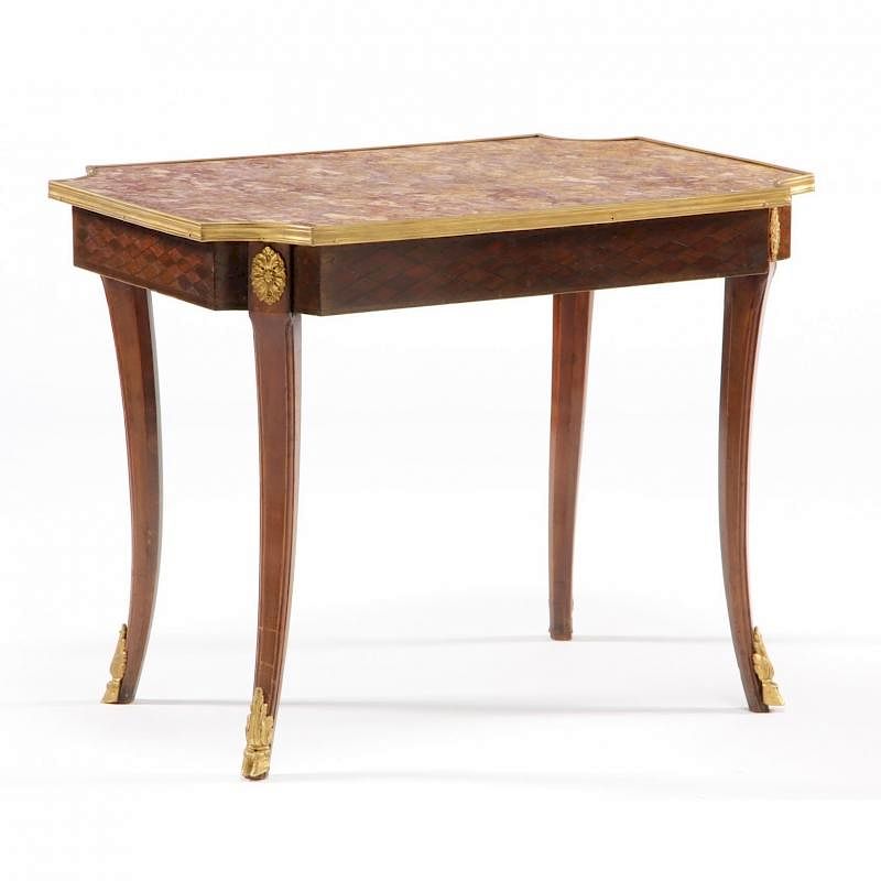 Appraisal: French Inlaid Marble Top Low Side Table early th century