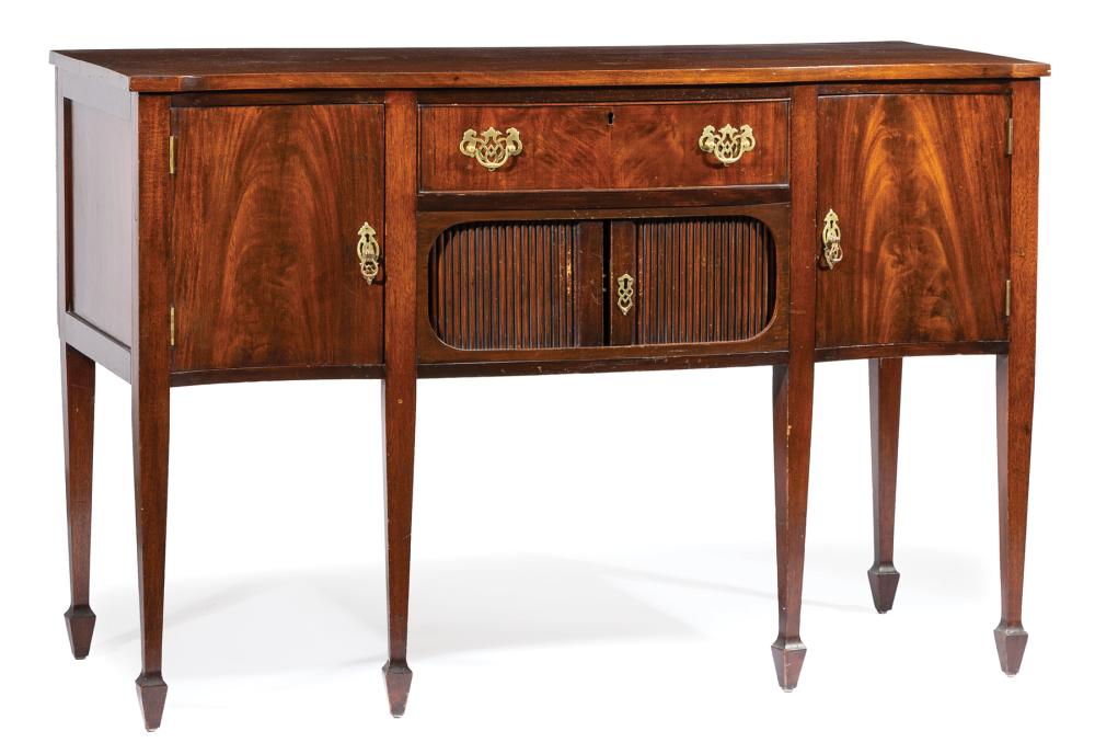 Appraisal: Georgian-Style Mahogany Sideboard serpentine top conforming case with beaded drawer