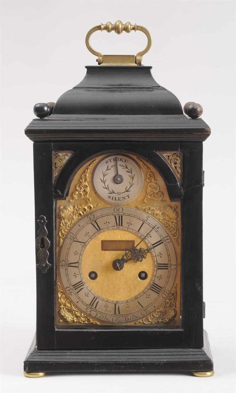 Appraisal: GEORGE III BLACK LACQUER BRACKET CLOCK SIGNED RICHARD BLUNDELL The