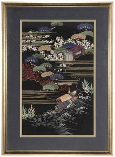 Appraisal: Finely Embroidered Silk Landscape Panel Asian th century hand-embroidered depicting