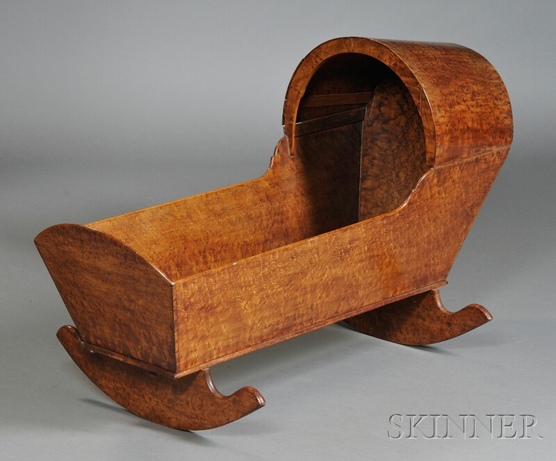 Appraisal: Birds-eye Maple Hooded Cradle New England early th century refinished