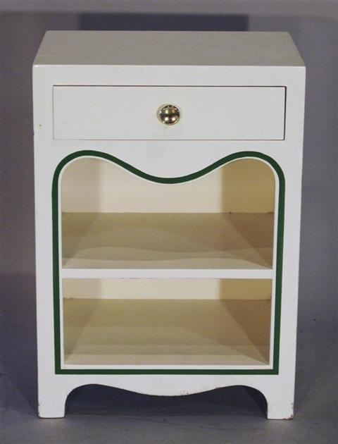 Appraisal: DOROTHY DRAPER WHITE GREEN NIGHT STAND The rectangular top over