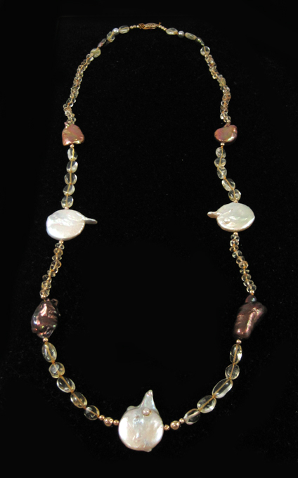 Appraisal: CITRINE BAROQUE PEARL AND KARAT GOLD BEAD NECKLACE strung together