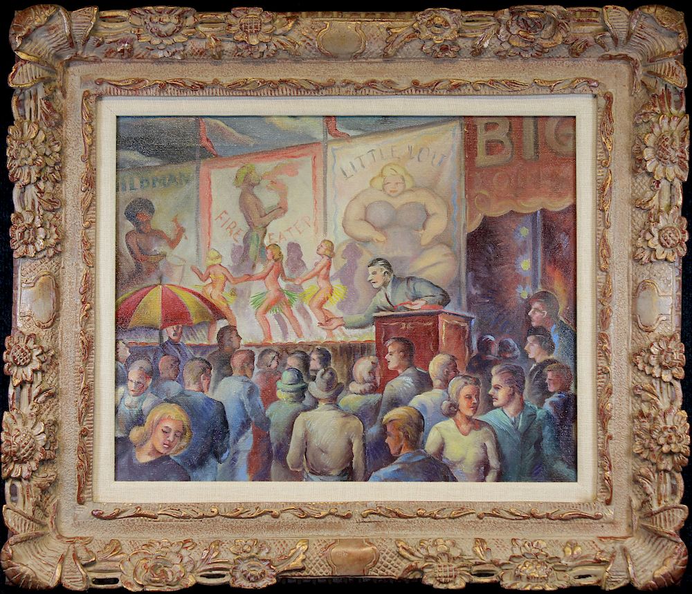 Appraisal: American School WPA Style Circus Scene American School WPA Style