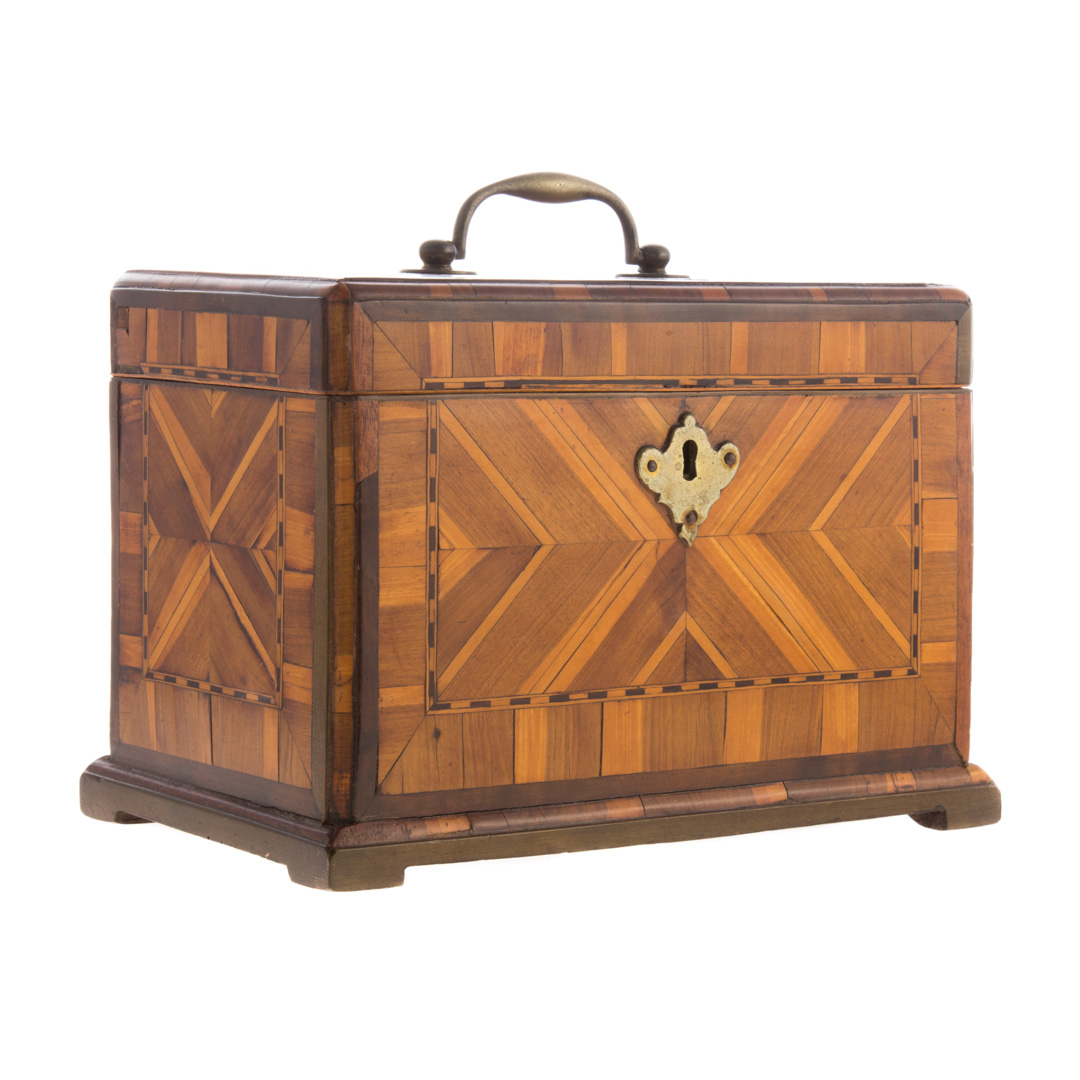 Appraisal: George III Tunbridge inlaid tea caddy circa mixed wood geometric