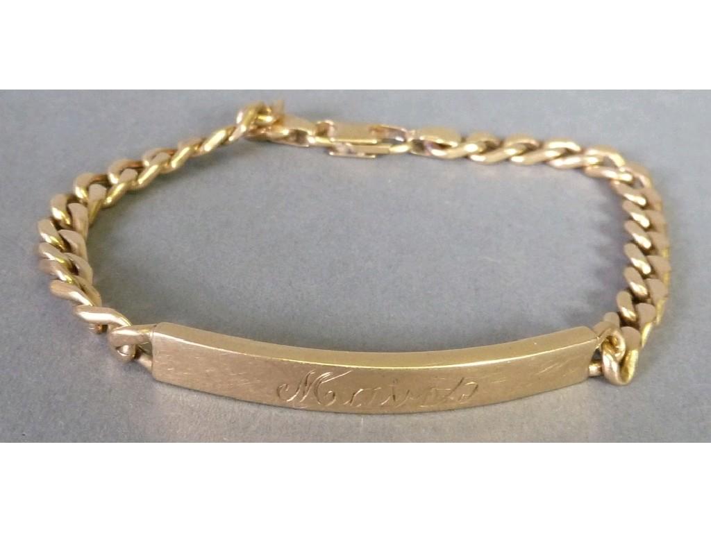 Appraisal: ct GOLD IDENTITY BRACELET with flattened curb pattern links gms