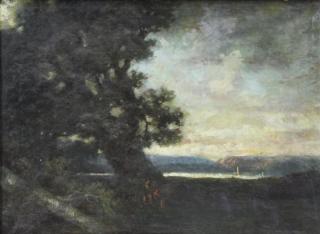 Appraisal: th th C Oil on Canvas Landscape with Figure Not