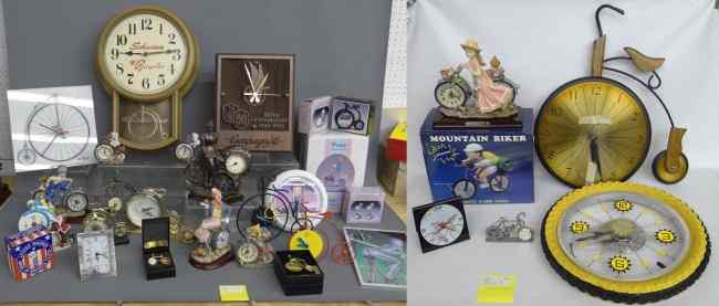 Appraisal: Collection of bicycle related clocks Approximately pieces Good cond NOTE