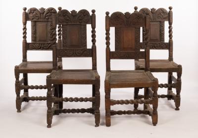 Appraisal: A set of four th Century oak hall chairs each