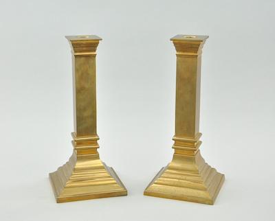 Appraisal: A Pair of Handsome Brass Candlesticks Each heavy decorative candlestick