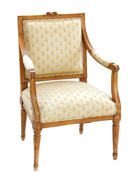 Appraisal: A Louis XVI style beechwood fauteuil circa height in width