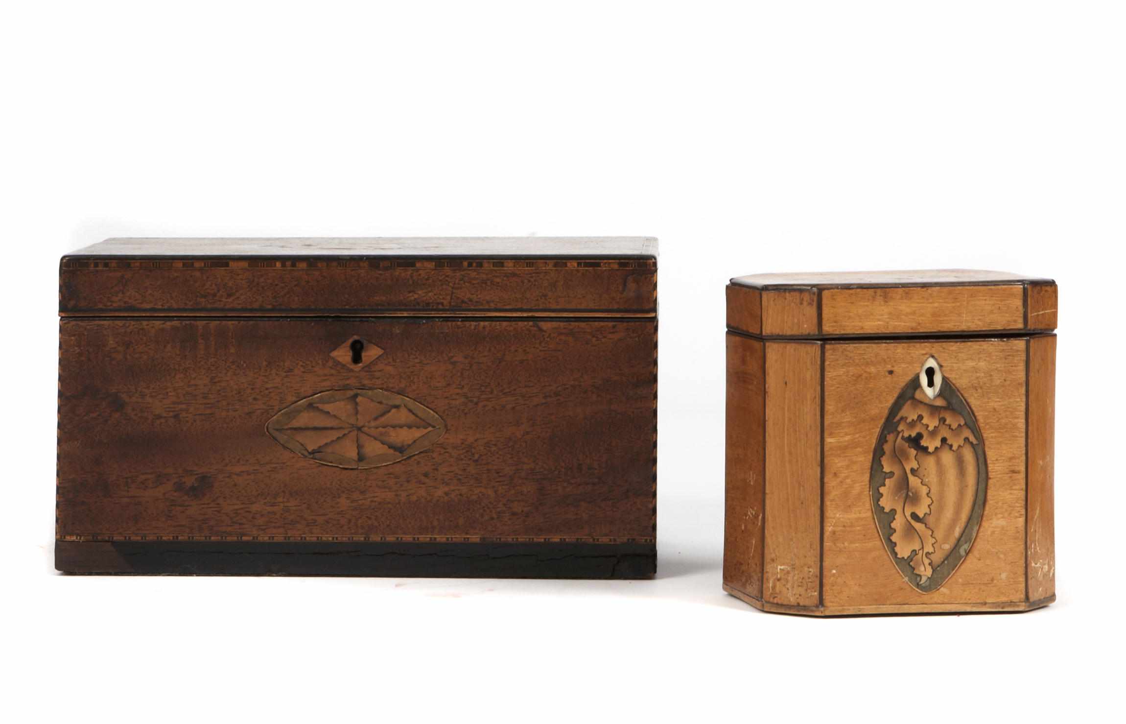 Appraisal: A George III satinwood octagonal tea caddy together with a