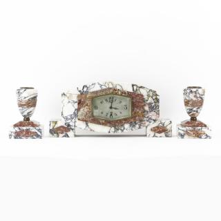 Appraisal: Circa s Pc Art Deco UCRA Marble Clock Garniture Set