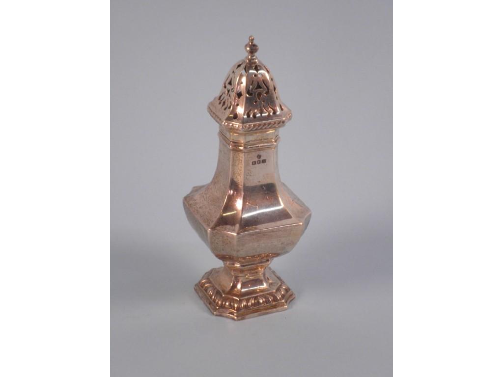 Appraisal: A silver sugar castor of baluster form with canted corners