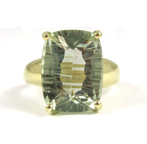 Appraisal: PRASIOLITE AND TEN KARAT GOLD RING set with a cushion