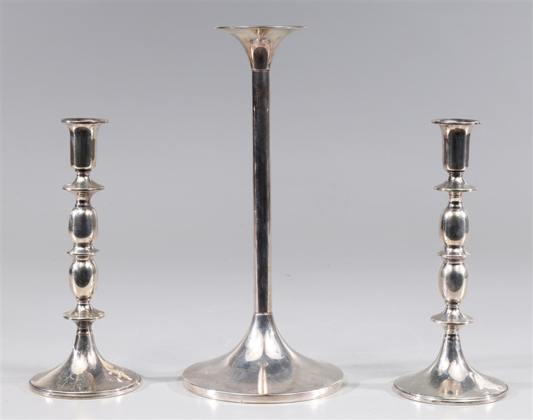 Appraisal: Group of three sterling silver candlesticks Qty Empire sterling weighted