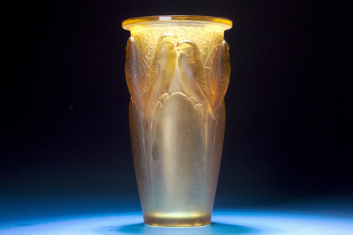 Appraisal: R LALIQUE Vase Ceylan yellow amber ca Wheel-cut R LALIQUE