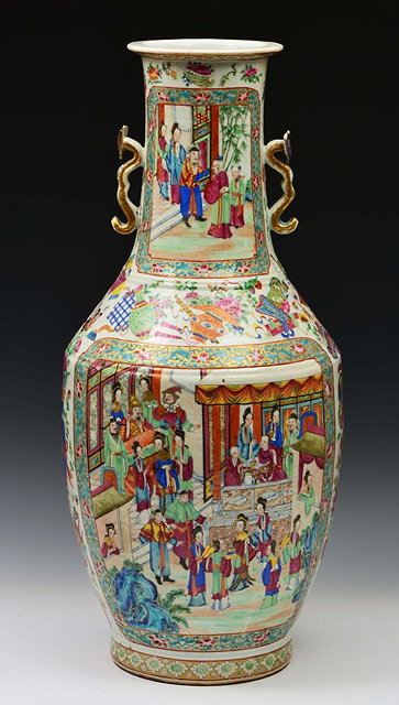 Appraisal: A LARGE CANTON PORCELAIN POLYCHROME VASE with a terrace scene