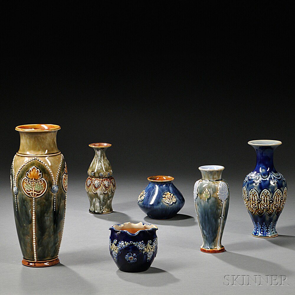 Appraisal: Six Doulton Stoneware Vases England late th and early th