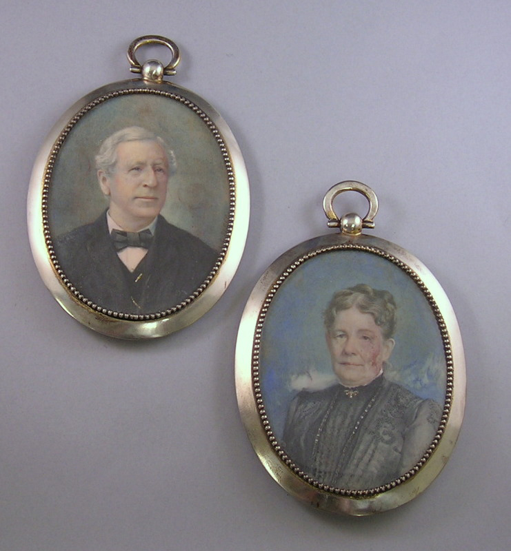 Appraisal: Two Sterling Silver-framed Portrait Miniatures x in Woman's portrait signed