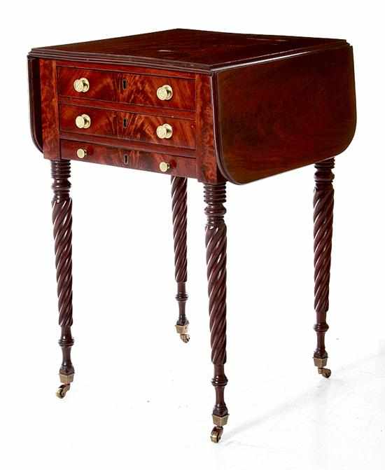 Appraisal: Fine Federal mahogany worktable Moses Mellen of Boston circa rectangular