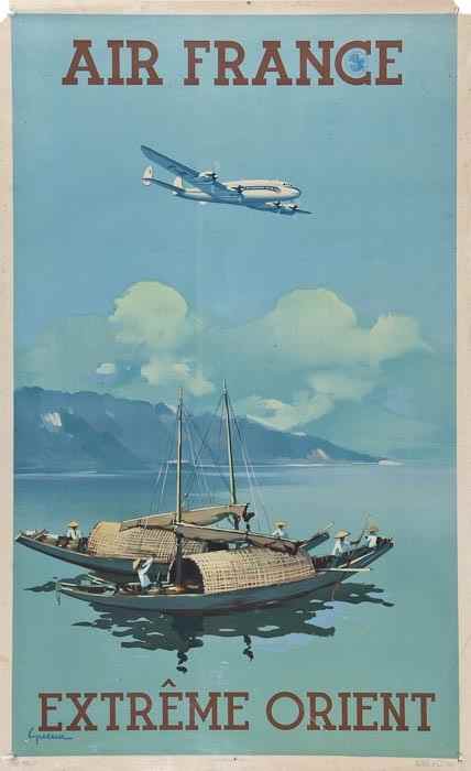 Appraisal: GUERRA AIR FRANCE Extreme Orient lithograph in colours printed by