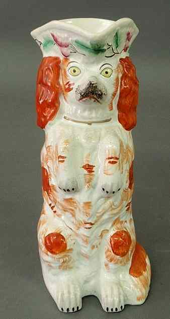 Appraisal: Staffordshire begging red and white spaniel jug th c with