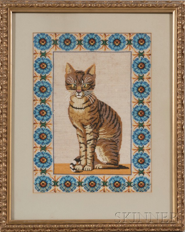 Appraisal: Victorian Beadwork Picture of a Seated Cat early th century