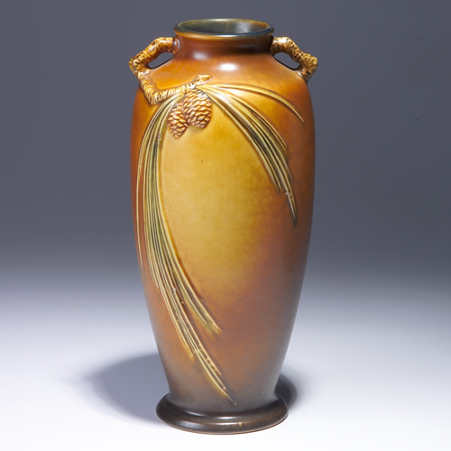 Appraisal: ROSEVILLE Brown Pine Cone ovoid vase - glaze flake to