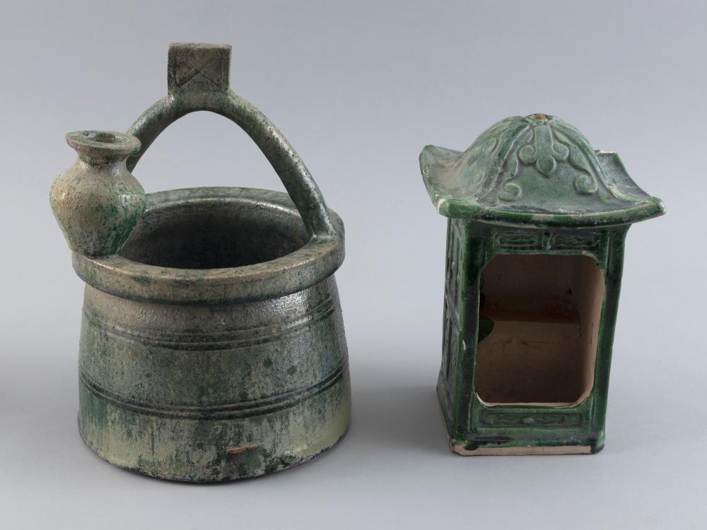 Appraisal: TWO CHINESE GREEN GLAZE EARTHENWARE FUNERARY TOMB PIECES MING DYNASTYTWO